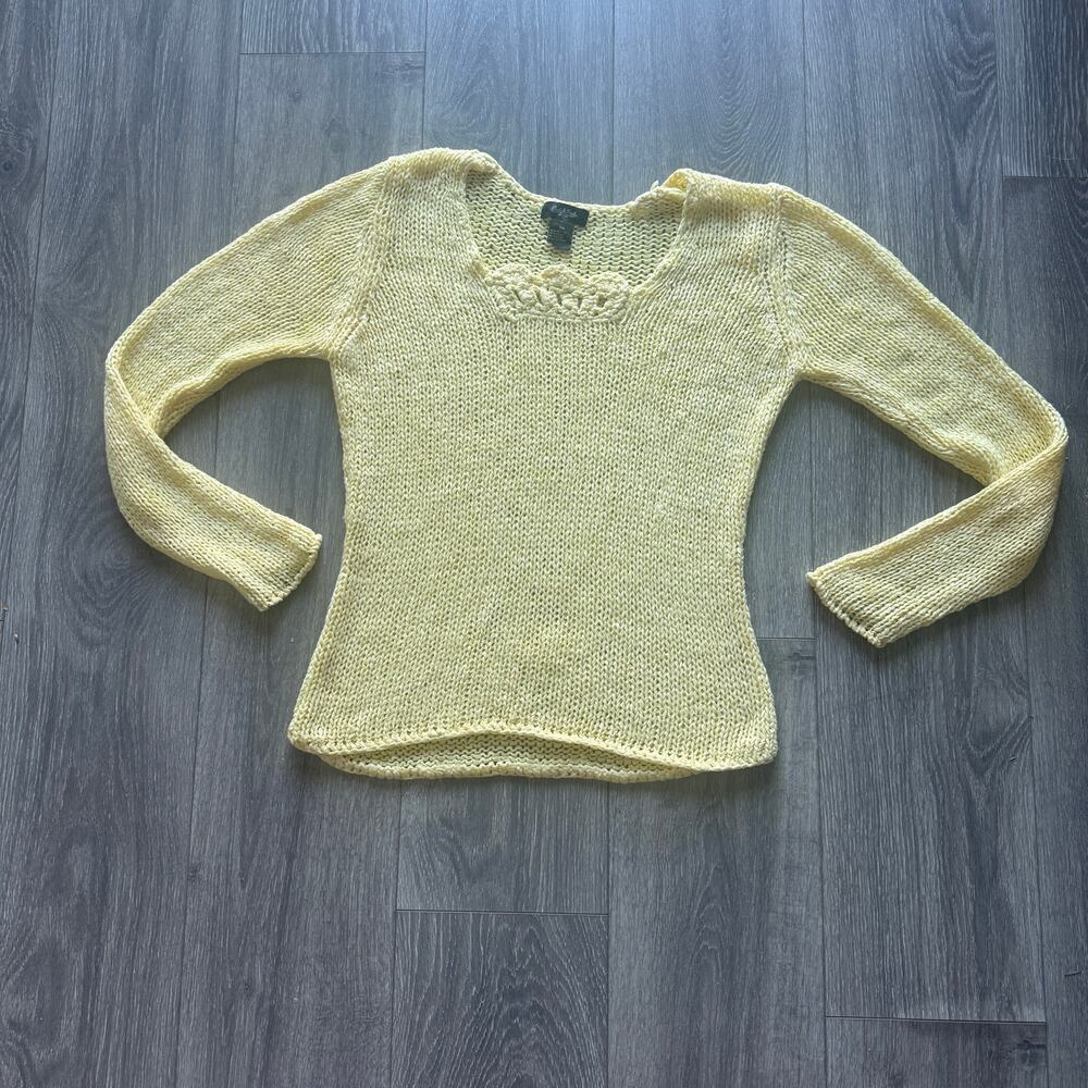 Vtg Peck & Peck Petite Sweater PM Ivory Open Knit Crochet Lace Neck Acrylic